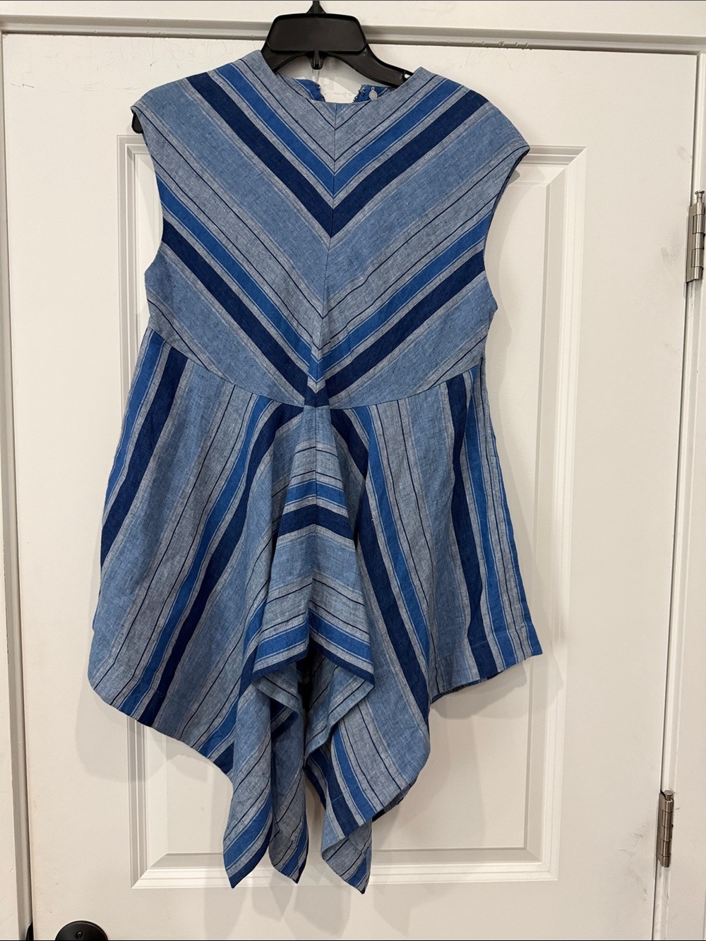 Chico’s Black Label 100% Linen Blue Chevron Asymmetrical Tunic M 1